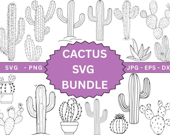 Pacchetto SVG di cactus, pacchetto clipart di cactus, SVG di fiori di cactus, silhouette di piante succulente, design carino del deserto, download digitale, DXF EPS Jpg