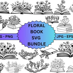 Floral Book SVG,Books with Flowers Svg,open book svg,stack of books svg cricut,wildflowers book bundle svg,Reading book Svg,Floral SVG