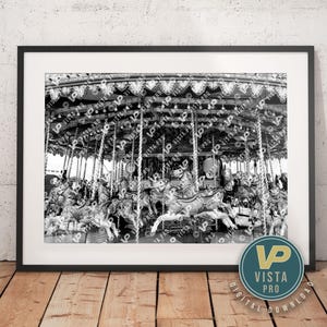 Kunst, Fotografie, groß digital, schwarz und weiß, Landschaft, Karussell, Dampf, Jahrmarkt, Geschichte, Pferde, Rummelplatz, Fahrgeschäfte, Vintage, Home, Poster