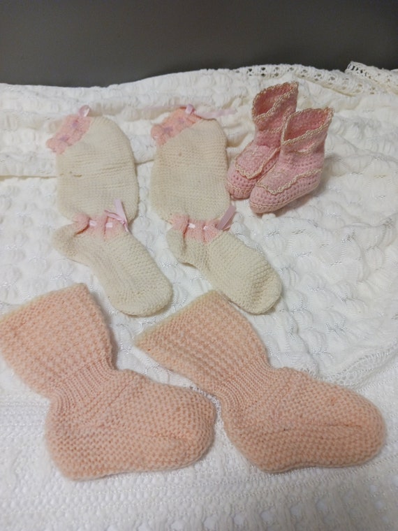 Vintage lot of 3 pair of baby booties from estate 