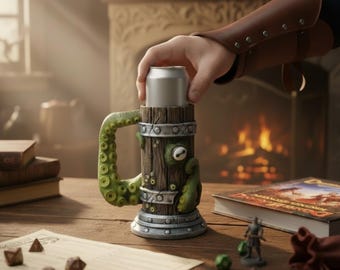 Cthulhu Lovecraft Can Holder – Kraken Tentacle Mug – Tabletop RPG Accessory – Gift for Gamers – 3D Printed Black Mug