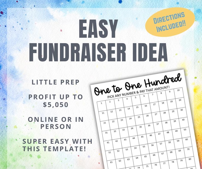 Charity Raffle Grid Raffle Number Template School Fundraiser Board Number Sheet Sports Pool ...