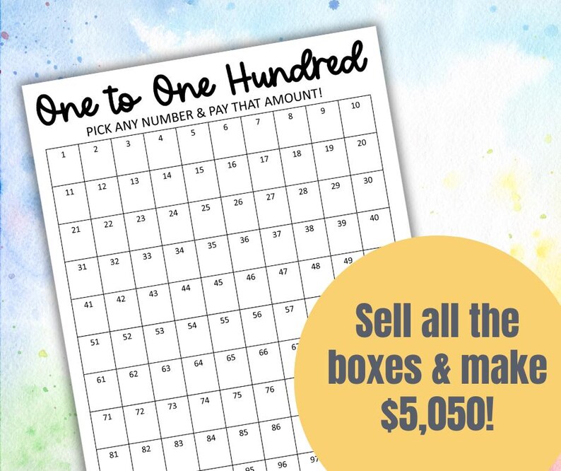 Charity Raffle Grid Raffle Number Template School Fundraiser Board Number Sheet Sports Pool ...