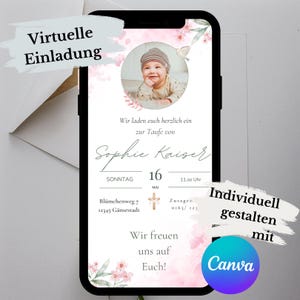 Baptême. Invitation virtuelle. Moderne. Téléchargement numérique. Image. Floral. Famille. Ajustez-le vous-même. Carte électronique. Envoyer via Whatsapp