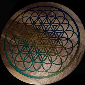 Flower of Life Wall piece 24&quot;, Walnut and Epoxy resin sacred geometry