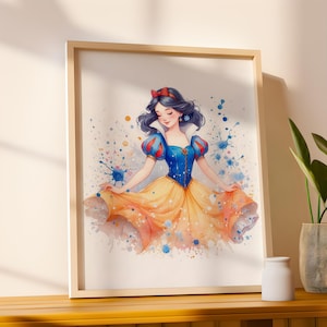 Digital Princess Inspired Wall Art on Colorful Background, Girls Bedroom Decor, Playroom Decor, Princesses Themed Nursery, Instant Download