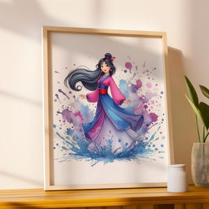 Digital Princess Inspired Wall Art on Colorful Background, Girls Bedroom Decor, Playroom Decor, Princesses Themed Nursery, Instant Download