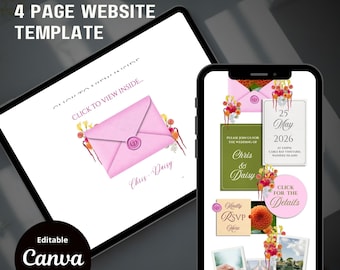 Bright Pink, Orange & Green Save the Date Website: Canva Digital Invitation Template (Instant Download)