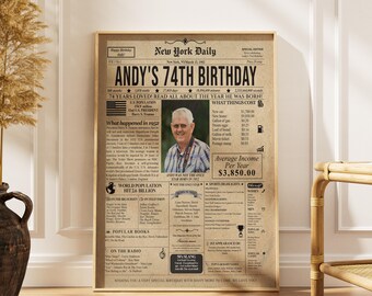 74th Birthday Newspaper Poster – Custom USA Front Page (Digital Download)