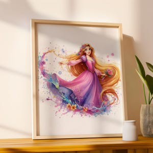 Digital Princess Inspired Wall Art on Colorful Background, Girls Bedroom Decor, Playroom Decor, Princesses Themed Nursery, Instant Download
