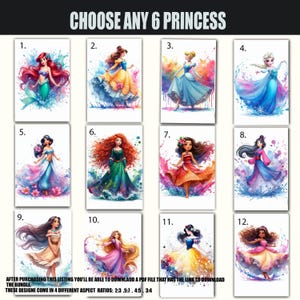 Choose Any 6 Princes, Personalize the princes nursery poster, Digital Princess Inspired Wall Art, Playroom Decor, Instant Download