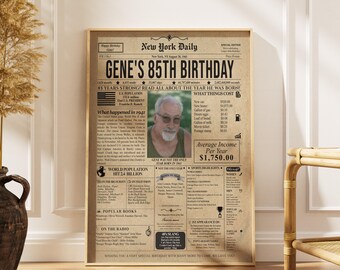 85th Birthday Newspaper Poster – Personalized USA Front Page (Digital Download)