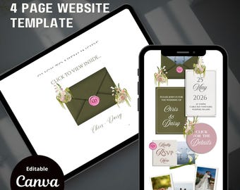 Sage Floral Save the Date Website: Canva Digital Invitation Template (Digital Download)