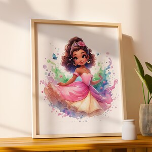 Digital Princess Inspired Wall Art on Colorful Background, Girls Bedroom Decor, Playroom Decor, Princesses Themed Nursery, Instant Download