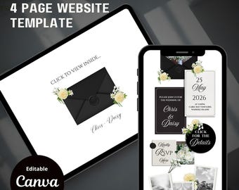 Sage Floral Save the Date Website: Canva Digital Invitation Template (Digital Download)