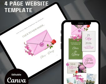 Bright Pink, Orange & Green Save the Date Website: Canva Digital Invitation Template (Instant Download)