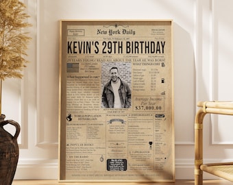 29th Birthday Newspaper Poster – Personalized USA Front Page (Digital Download)