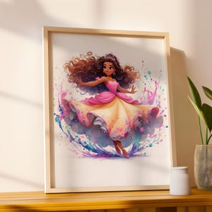 Digital Princess Inspired Wall Art on Colorful Background, Girls Bedroom Decor, Playroom Decor, Princesses Themed Nursery, Instant Download