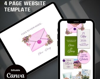Bright Pink, Orange & Green Save the Date Website: Canva Digital Invitation Template (Instant Download)
