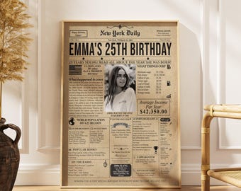 25th Birthday Newspaper Poster – Personalized USA Edition (Digital Download)