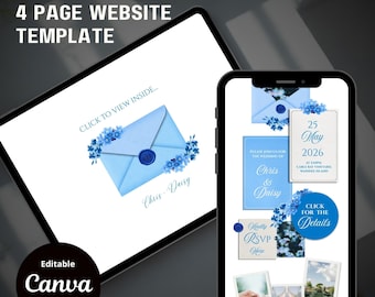 Digitale Save the Date-website met blauwe hortensia: canva-sjabloon