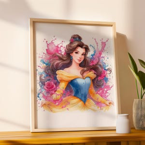 Digital Princess Inspired Wall Art on Colorful Background, Girls Bedroom Decor, Playroom Decor, Princesses Themed Nursery, Instant Download