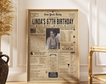 67th Birthday Newspaper Poster – Custom Front Page (Digital Download)
