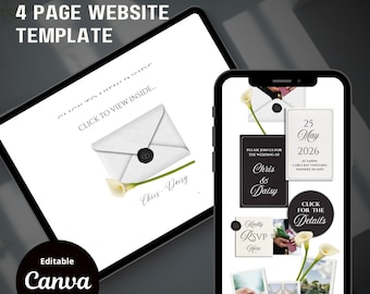 Ivory White & Green Floral Save the Date Website: Canva Digital Invitation Template (Digital Download