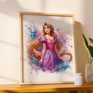 Digital Princess Inspired Wall Art on Colorful Background, Girls Bedroom Decor, Playroom Decor, Princesses Themed Nursery, Instant Download