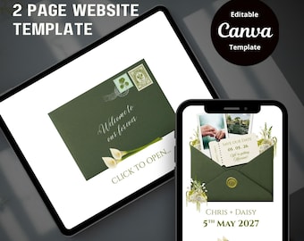 Olive green & Burgundy Floral Wedding Website Template with RSVP: Editable canva design (Digital Download)