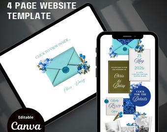 Dusty Blue Save the Date Website: Canva Digital Invitation (Digital Download