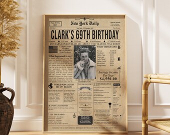 69th Birthday Newspaper Poster – Personalized USA Front Page (Digital Download)