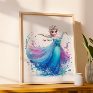 Digital Princess Inspired Wall Art on Colorful Background, Girls Bedroom Decor, Playroom Decor, Princesses Themed Nursery, Instant Download