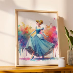 Digital Princess Inspired Wall Art on Colorful Background, Girls Bedroom Decor, Playroom Decor, Princesses Themed Nursery, Instant Download
