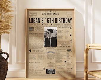 Sweet 16 Newspaper Poster – Custom Birthday Front Page (Digital Download)