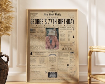 Personalized 77th Birthday Newspaper Poster – Custom USA Front Page (Digital Download)