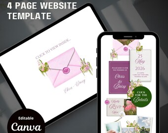 Blush Pink & Blue Save the Date Website with RSVP/Details: DIY Canva Template (Digital Download)