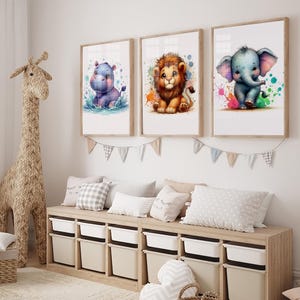 Set van 3 bos dierenprints, jongen kinderkamer afdrukbare muurkunst, bos dier kinderkamer decor, aquarel beer hert vos prints