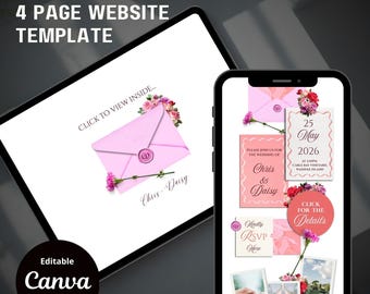 Bright Pink, Orange & Green Save the Date Website: Canva Digital Invitation Template (Instant Download)