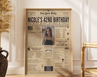 42nd Birthday Newspaper Poster – Personalized USA Front Page (Digital Download)