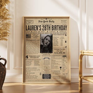 Póster de periódico para el 28.º cumpleaños: portada personalizada, descarga digital (edición estadounidense)
