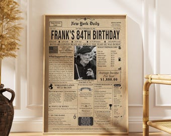 84th Birthday Newspaper Poster – Custom Front Page (Digital Download)