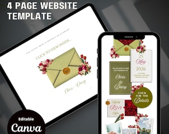 Sage Floral Save the Date Website: Canva Digital Invitation Template (Digital Download)