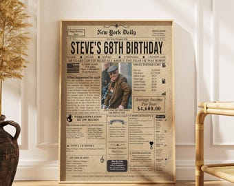 68th Birthday Newspaper Poster – Personalized Front Page Keepsake (Digital Download)