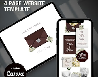 Burgundy Floral Save the Date Website: Canva Digital Invitation Template (Digital Download)