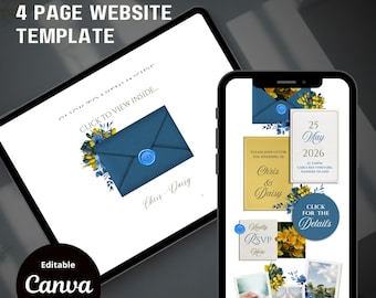 Navy Blue Save the Date Website: Canva Digital Invitation (Digital Download)
