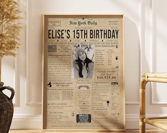 15th Birthday Newspaper Poster – Personalized Photo Keepsake (Digital Download)
