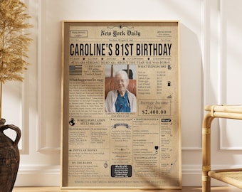 81st Birthday Newspaper Poster – Personalized USA Front Page (Digital Download)