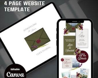 Bruine website met save-the-date: digitale canva-uitnodiging (digitale download)