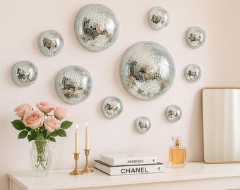 Disco Ball Wall Decor | Mirror Tile Retro Accent | Funky 70s Wall Hanging | Glitter Room Vibe | Gift for Her or Party Lovers | Wall Art